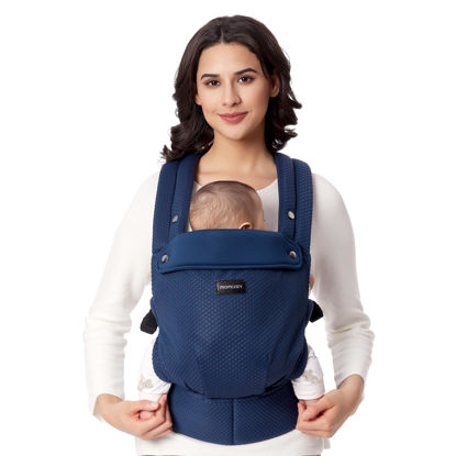 Picture of Momcozy Breathable Mesh Baby Carrier, Ergonomic and Lightweight Infant Carrier for 7-44lbs with Enhanced Lumbar Support, All Day Comfort for Hands-Free Parenting, Air Mesh-Blue