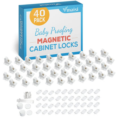 Picture of Vmaisi Adhesive Magnetic Locks for Cabinets & Drawers (40 Locks and 4 Keys)