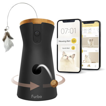 Picture of Furbo 360° Cat Camera + Cat Nanny w/Smart Alerts (Requires Phone App Subscription): Home Emergency & Activity Alerts | 360° Rotating Cat Tracking, Treat Toss, Color Night Vision, 2-Way Audio