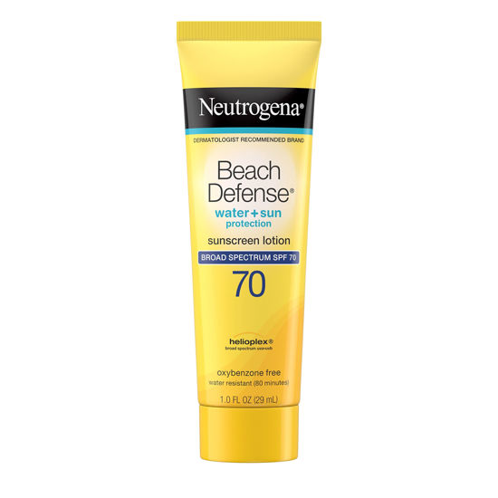 Picture of Neutrogena Beach Defense Water Resistant Sunscreen Body Lotion with Broad Spectrum SPF 70, Oil-Free and Fast-Absorbing, 1 Fl Oz (Pack of 48)