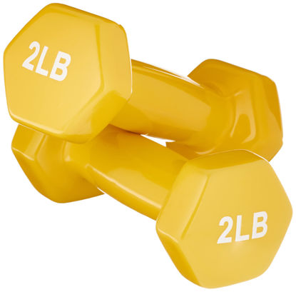 Picture of Amazon Basics Vinyl Hexagon Workout Dumbbell Hand Weight, 2 pounds, Set of 2, Yellow