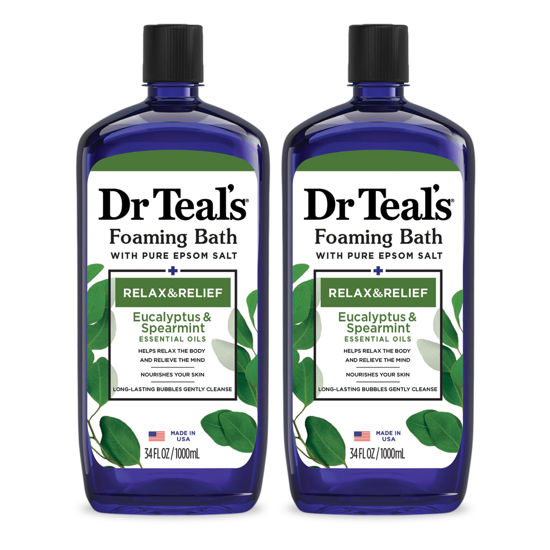 Picture of Dr Teal's Foaming Bath with Pure Epsom Salt, Relax & Relief with Eucalyptus & Spearmint, 34 fl oz (Pack of 2)