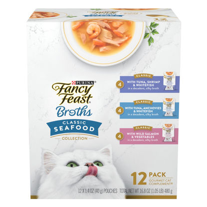 Picture of Purina Fancy Feast Lickable Wet Cat Food Broth Complement Classics Collection Variety Pack - (Pack of 12) 1.4 oz. Pouches