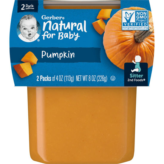 Picture of Gerber 2nd Food Baby Food Pumpkin Puree, Natural & Non-GMO, 4 Ounce Tubs, 2-Pack (Pack of 8)