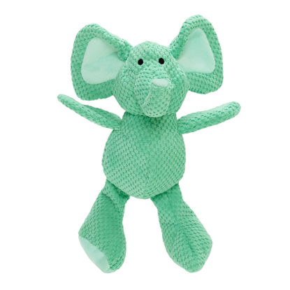 Picture of goDog Checkers Elephant Squeaky Plush Dog Toy, Chew Guard Technology - Green, Large