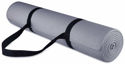 Picture of Signature Fitness All-Purpose 1/4-Inch High Density Anti-Tear Exercise Yoga Mat with Carrying Strap , Gray