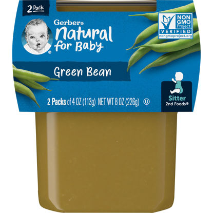 Picture of Gerber 2nd Food Baby Food Green Bean Puree, Natural & Non-GMO, 8 Ounce, 2 Count (Pack of 8)