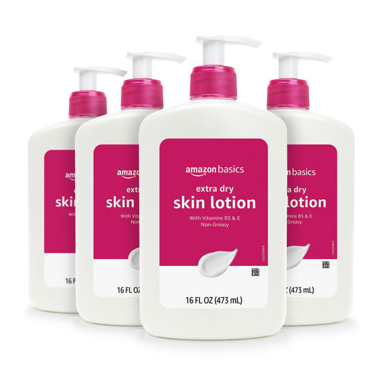 Picture of Amazon Basics Extra-Dry Skin Lotion with Vitamins B5 & E, Clean Scent, 16 Fl Oz (Pack of 4) (Previously Solimo)