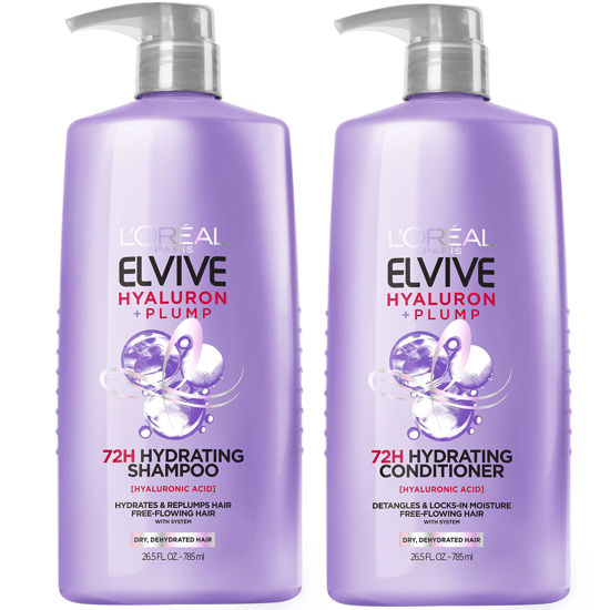 Picture of L'Oreal Paris Elvive Hyaluron Plump Shampoo and Conditioner Set for Dehydrated, Dry Hair with Hyaluronic Acid Care Complex, 1 Kit (2 Products)