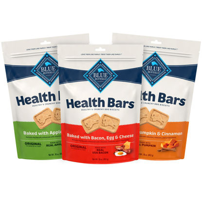 Picture of Blue Buffalo Health Bars Crunchy Dog Biscuits, Variety Pack, Bacon, Egg & Cheese, Apple & Yogurt, Pumpkin & Cinnamon, 16-oz. Bags