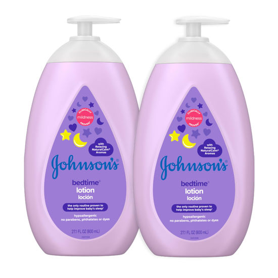 Picture of Johnson's Moisturizing Bedtime Baby Lotion with Coconut Oil & NaturalCalm Aromas to Help Relax Baby, Mild, Hypoallergenic & Paraben-, Phthalate- & Dye-Free, Twin Pack, 2 x 27.1 fl. oz