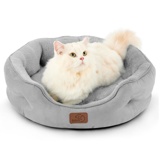 Picture of Bedsure Dog Beds for Small Dogs - Round Cat Beds for Indoor Cats, Washable Pet Bed for Puppy and Kitten with Slip-Resistant Bottom, 20 Inches, Pale Grey