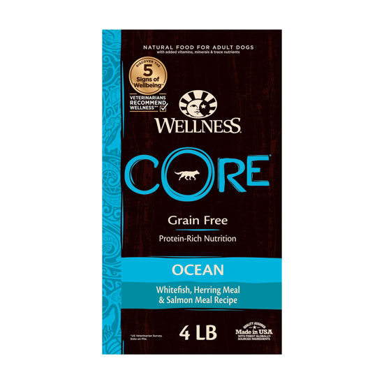 Picture of Wellness CORE Grain-Free High-Protein Dry Dog Food, Natural Ingredients, Made in USA with Real Meat, All Breeds, For Adult Dogs (Ocean Whitefish, Herring & Salmon, 4-Pound Bag)