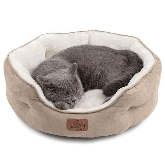 Picture of Bedsure Dog Beds for Small Dogs - Round Cat Beds for Indoor Cats, Washable Pet Bed for Puppy and Kitten with Slip-Resistant Bottom, 20 Inches, Taupe