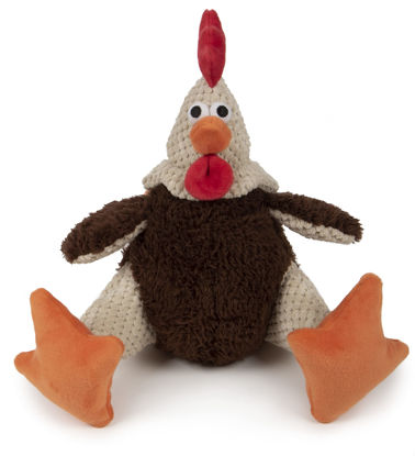 Picture of goDog Checkers Fat Rooster Squeaky Plush Dog Toy, Chew Guard Technology - Brown, Large