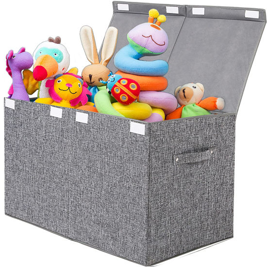 Picture of popoly Large Toy Box Chest with Lid, Collapsible Sturdy Toy Storage Organizer Boxes Bins Baskets for Kids, Boys, Girls, Nursery, Playroom, 25"x13" x16" (Linen Gray)