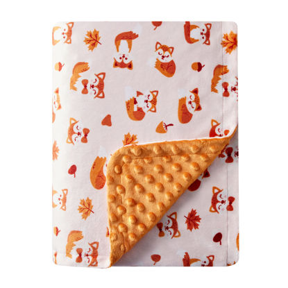 Picture of DaysU Silky Micro Soft Plush Baby Blankets Unisex with Print Animal Pattern and Soothing Raised Dots, Double Layer Bed Throws for Toddler Cot, Fox, Orange, 50x60 Inches