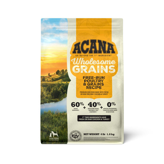 Picture of ACANA Wholesome Grains Dry Dog Food, Free-Run Poultry, Real Chicken & Turkey and Eggs Dog Food Recipe, 4lb