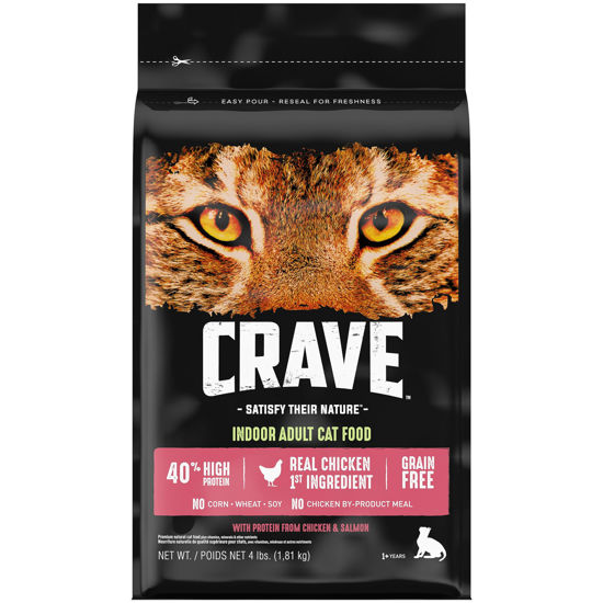 Picture of CRAVE Grain Free Indoor Adult High Protein Natural Dry Cat Food with Protein from Chicken & Salmon, 4 lb. Bag