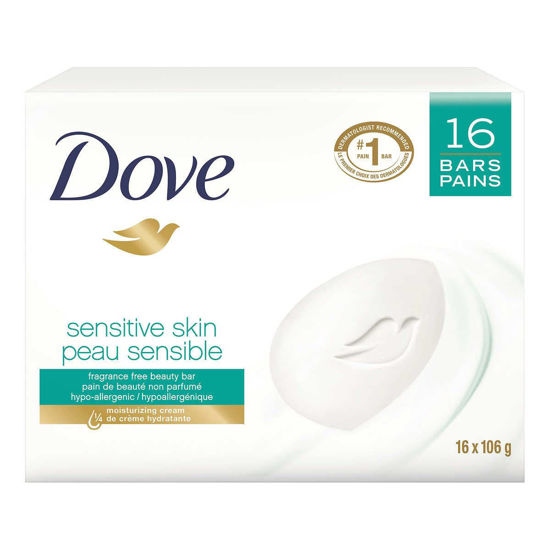 Picture of Dove Sensitive Skin - Unscented/Fragrance Free Hypo-Allergenic Beauty Bar, 3.73 oz / 106 g x 16 Pack