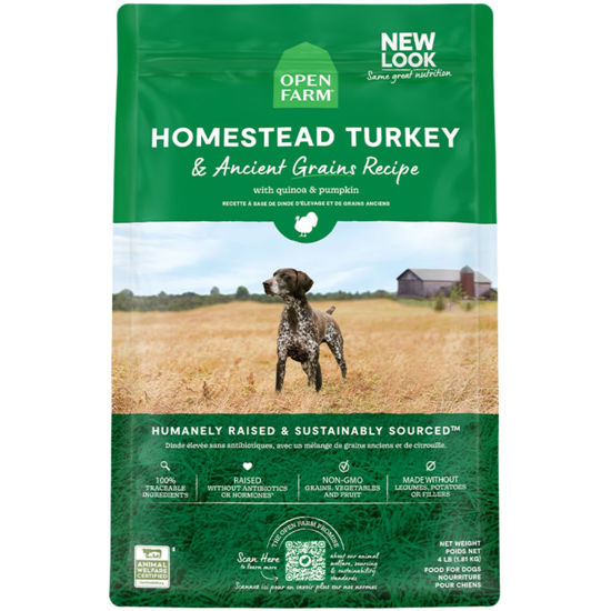 Picture of Open Farm Ancient Grains Dry Dog Food, Humanely Raised Meat Recipe with Wholesome Grains and No Artificial Flavors or Preservatives (Homestead Turkey Ancient Grain, 4 Pound (Pack of 1))