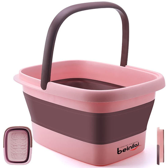 Picture of Foot Bath Collapsible Foot Soak Tub,Beinilai Collapsible Foot Bath Basin,Multifunction Plastic Basin with Handles,Foot Tub for Soaking Feet-Pink