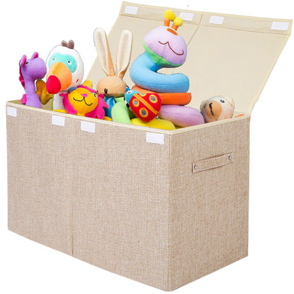 Picture of popoly Large Toy Box Chest Storage with Flip-Top Lid, Collapsible Kids Storage Boxes Container Bins for Toys, Playroom Organizers, 25"x13" x16"(Linen Beige)