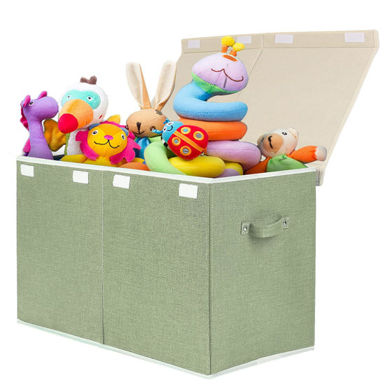 Picture of popoly Large Toy Box Chest with Lid, Collapsible Sturdy Toy Bin Storage Organizer Boxes Baskets for Kids, Boys, Girls, Nursery, Playroom, 25"x13" x16"