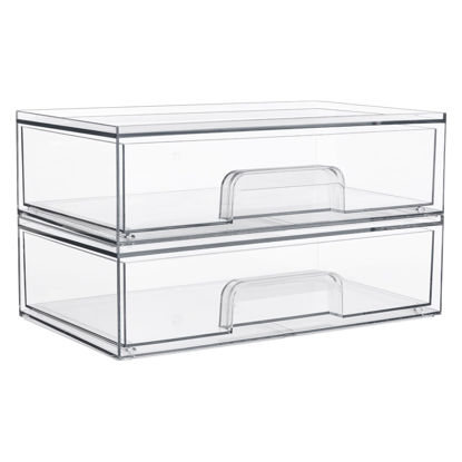 Picture of Vtopmart 12''W Clear Stackable Storage Drawers,2 Pack Acrylic Plastic Organizers Bins for Makeup Palettes, Cosmetics, and Beauty Supplies,Ideal for Vanity, Bathroom,Cabinet,Desk Organization