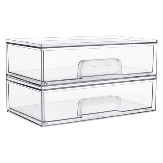 Picture of Vtopmart 12''W Clear Stackable Storage Drawers,2 Pack Acrylic Plastic Organizers Bins for Makeup Palettes, Cosmetics, and Beauty Supplies,Ideal for Vanity, Bathroom,Cabinet,Desk Organization