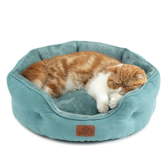 Picture of Bedsure Dog Beds for Small Dogs - Round Cat Beds for Indoor Cats, Washable Pet Bed for Puppy and Kitten with Slip-Resistant Bottom, 20 Inches, Washed Blue