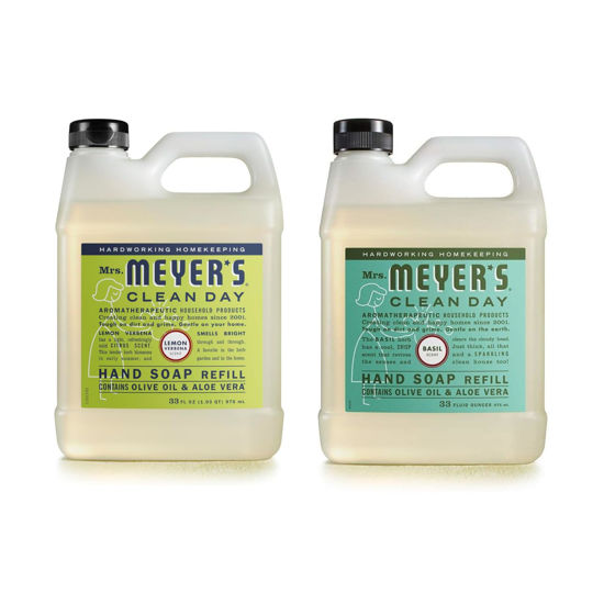 Picture of MRS. MEYER'S CLEAN DAY Hand Soap Refill Scent Variety Pack 2 CT (Basil + Lemon Verbena)