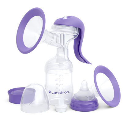 Picture of Lansinoh Manual Breast Pump, Hand Pump with Comfortable Flange for Breastfeeding Essentials, Includes Baby Bottle for Feeding, 5oz