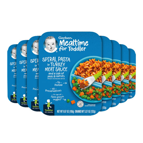 Picture of Gerber Mealtime for Toddler Spiral Pasta in Turkey Meat Sauce with Side of Green & Yellow Beans, 6.67 Ounce (Pack of 8)