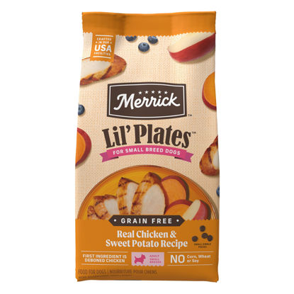 Picture of Merrick Lil’ Plates Premium Grain Free Dry Dog Food For Small Dogs, Real Chicken And Sweet Potato Kibble - 4.0 lb. Bag