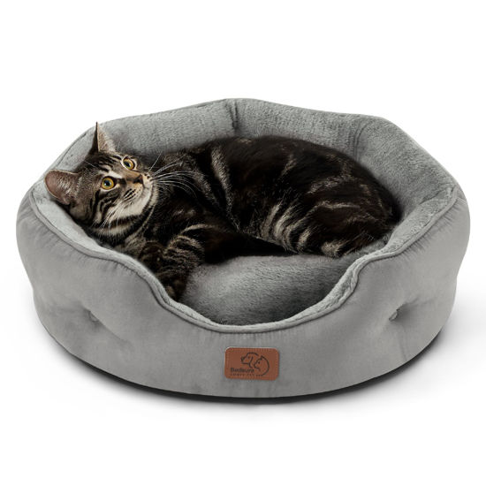 Picture of Bedsure Dog Beds for Small Dogs - Round Cat Beds for Indoor Cats, Washable Pet Bed for Puppy and Kitten with Slip-Resistant Bottom, 20 Inches, Grey