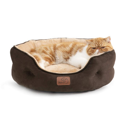 Picture of Bedsure Small Dog Bed for Small Dogs Washable - Round Cat Beds for Indoor Cats, Round Pet Bed for Puppy and Kitten with Slip-Resistant Bottom, Brown, 20 Inches