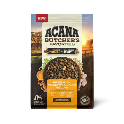 Picture of ACANA Butcher's Favorites Dry Dog Food, Free-Run Poultry* & Liver Recipe, Dog Food Kibble & real chicken jerky, 4lb