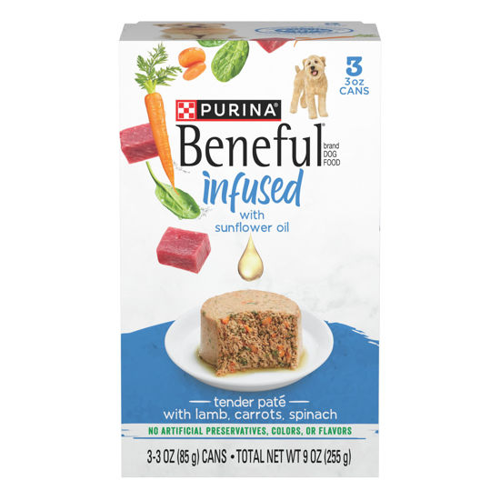 Picture of Beneful Purina Infused Wet Dog Food Pate with Real Lamb, Carrots and Spinach, with Sunflower Oil - (8 Packs of 3) 3 oz. Sleeves