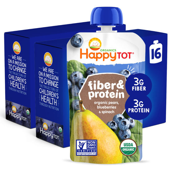 Picture of HAPPYTOT Organic Stage 4 Fiber & Protein, Pears, Blueberries & Spinach, 4 Ounce (Pack of 16)