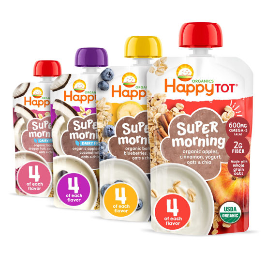 Picture of Happy Tot Organics Stage 4 Baby Food Pouches, Gluten Free, Super Morning Fruit & Oat Variety Pack Blend 4 Oz (Pack of 16)