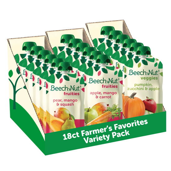 Picture of Beech-Nut Baby Food Pouches Variety Pack, Farmer's Favorites Fruit & Veggie Purees, 3.5 oz (18 Pack)