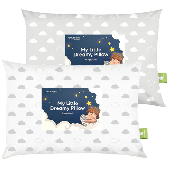 Picture of 2-Pack Toddler Pillow - Soft Organic Cotton Toddler Pillows for Sleeping - 13X18 Small Pillow for Kids - Kids Pillows for Sleeping - Kids Pillow for Travel, School, Nap, Age 2 to 5 (Cloud)