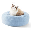 Picture of Bedsure Calming Cat Bed for Indoor Cats - Small Washable Round Cat Bed, Anti-Slip Fluffy Plush Faux Fur Pet Bed, Fits up to 15 lbs Pets, Blue, 20 inches