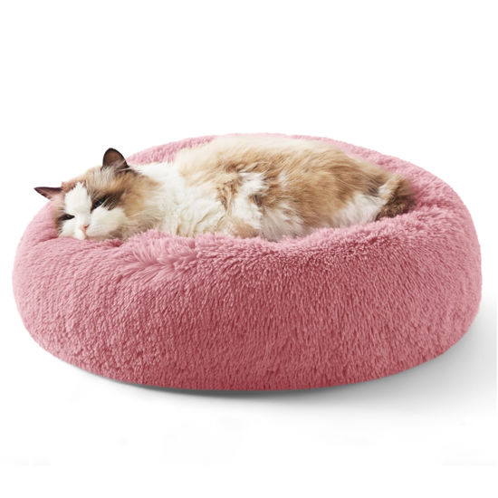 Picture of Bedsure Calming Cat Beds for Indoor Cats - Small Cat Bed Washable 20 inches, Anti-Slip Round Fluffy Plush Faux Fur Pet Bed, Fits up to 15 lbs Pets, Mauve Blush