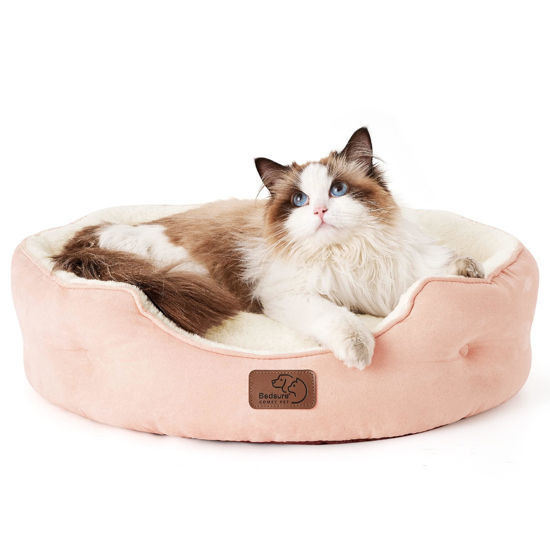 Picture of Bedsure Dog Beds for Small Dogs - Round Cat Beds for Indoor Cats, Washable Pet Bed for Puppy and Kitten with Slip-Resistant Bottom, 20 Inches, Peach Pink