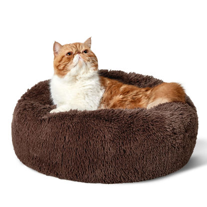 Picture of Bedsure Calming Cat Beds for Indoor Cats - Small Cat Bed Washable 20 inches, Anti-Slip Round Fluffy Plush Faux Fur Pet Bed, Fits up to 15 lbs Pets, Coffee