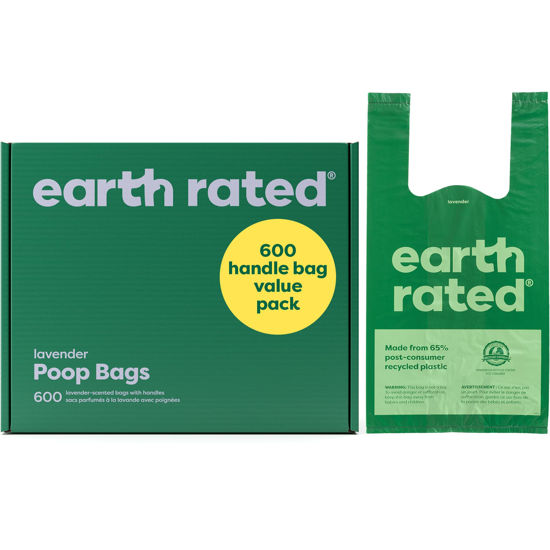 Picture of Earth Rated Dog Poop Bags with Handles Value Pack, Extra Wide, Easy Tie and Guaranteed Leakproof, Lavender, 600 Handle Bags