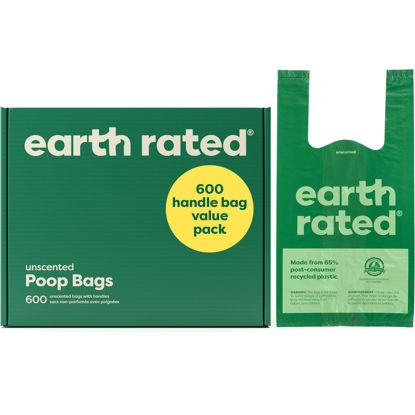 Picture of Earth Rated Dog Poop Bags with Handles Value Pack, Extra Wide, Easy Tie and Guaranteed Leakproof, Unscented, 600 Handle Bags