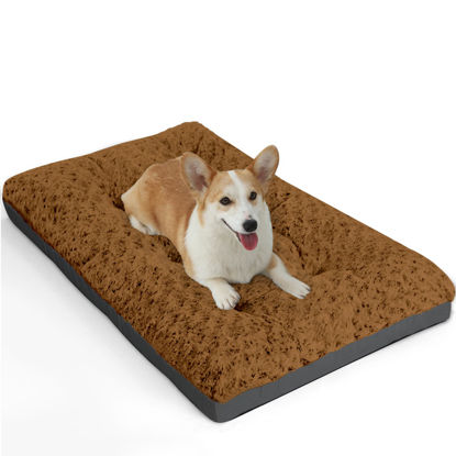 Picture of POCBLUE Deluxe Washable Dog Bed for Medium Dogs Dog Crate Mat 30 inch Comfy Fluffy Kennel Pad Anti-Slip for Dogs Up to 40 lbs, 30" x 19", Brown